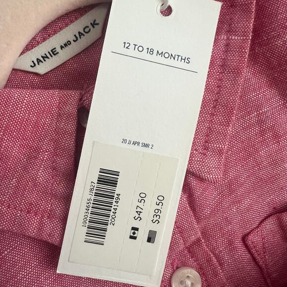 Janie and Jack Boys Linen-Cotton Shirt Red NWT size 12-18 month - Picture 5 of 5